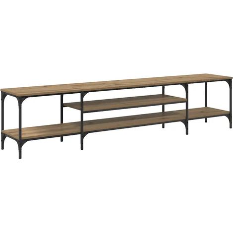 Mueble TV rectangular rústico almacenamiento práctico 201 x 35 x 45 cm de madera contrachapada roble artesanal 020052729 (1/5)