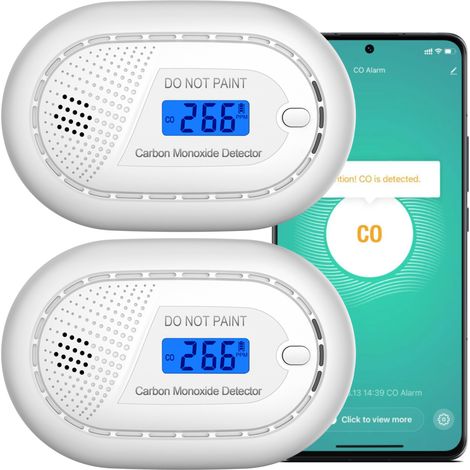 Détecteur de monoxyde de carbone Aroha Smart Connect WiFi - Batterie 10 ans - Alarme de CO connecte avec Tuya et Smartlife - 2 pièces