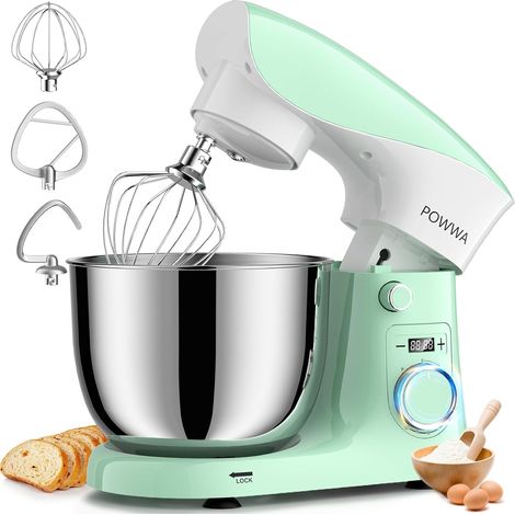 Robot Pâtissier 5L Robot de Cuisine, Vert Blanc 10 Vitesses avec Fonction Pulse, Fouet Crochet Pétrisseur et Batteur, Housse anti-Poussière (1/5)
