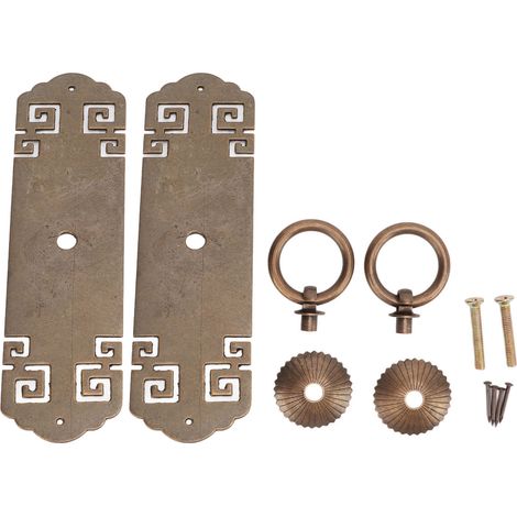 Ensemble de 2 poignées de porte d'armoire en laiton de style chinois avec motifs de bon augure, poignées d'armoire rétro verticales en bronze antique, quincaillerie pour tiroirs. (1/5)