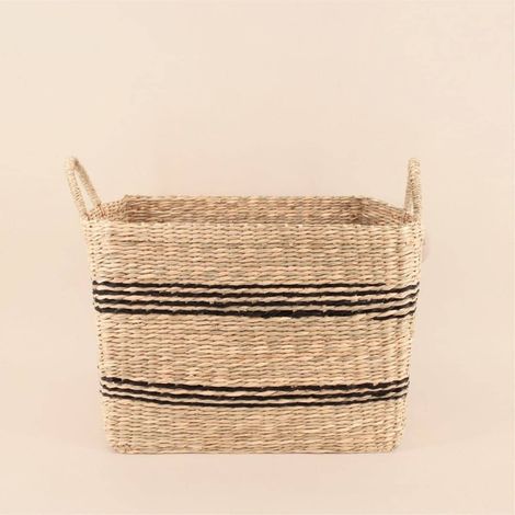 Panier rectangulaire en jonc de mer avec poignées 40x36cm (1/5)