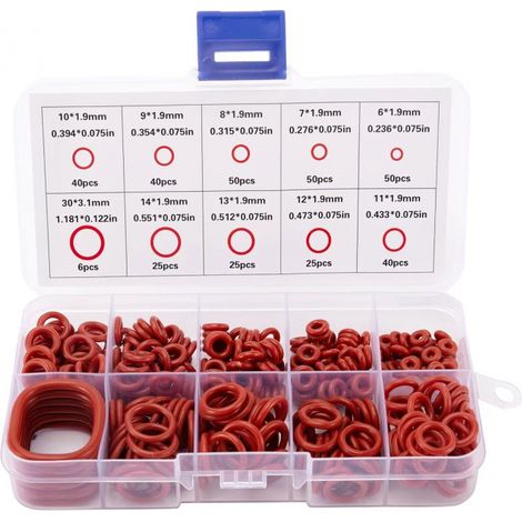Kit de 351 joints toriques en silicone rouge - Résistant aux hautes températures - Accessoire de réparation multifonctionnel (1/4)