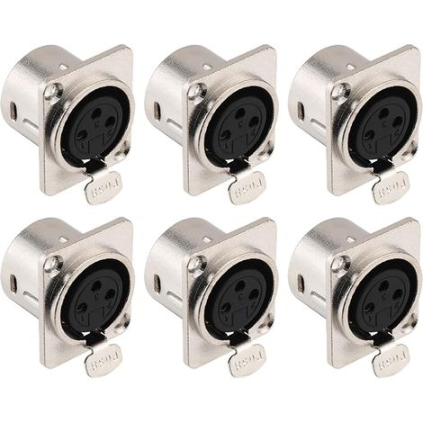 Lot de 6 connecteurs XLR femelles à montage sur panneau à 3 broches pour haut-parleur de microphone - Contacts en cuivre nickelé, boîtier métallique (1/5)