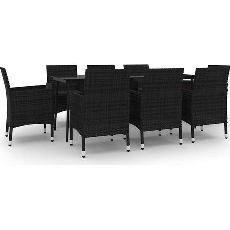 Maison Exclusive - Set da Pranzo per Giardino 9 pz con Cuscini Polyrattan e Vetro (1/5)