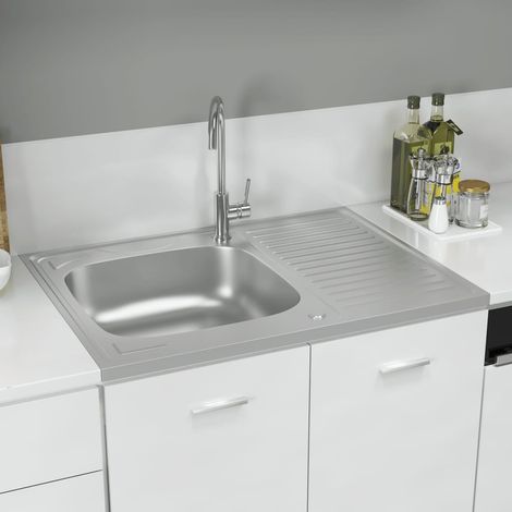 Jeu d'évier de cuisine et égouttoir,Évier 1 Bac,Vasque pour cuisine argenté 800x600x155 mm inox MEMV956852 (1/5)