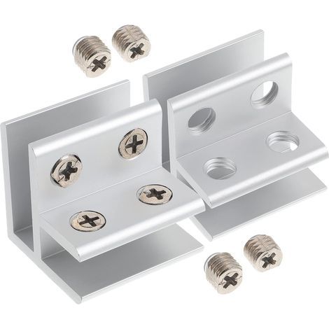 Pince de Verre Résistant la Corrosion Angle 90 Degrés en Alliage D'aluminium Argenté Lot de 2 Pièces pour Balustrades et Vitrines D'exposition (1/5)