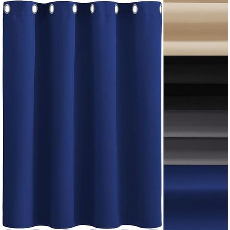 Rideau à Oeillets 1 Pièce, 155 x 245 cm Polyester Couleur Pure Rideaux Opaques Chambre Décoration de Fenêtre Plusieurs Tailles Lavable, Bleu Foncé (1/5)