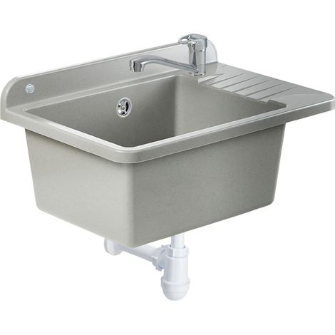 GOSPO Ausgussbecken aus Polypropylen, 50,4 x 34 x 26,5 cm, Spülbecken mit Armatur, Siphon und Montag