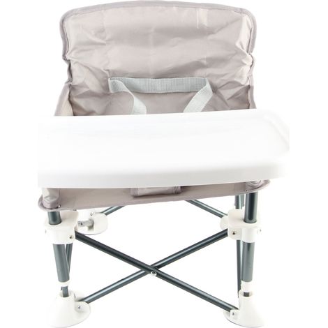 Siège rehausseur portable pliable pour bébé avec tablette amovible et ceinture réglable, idéal pour les voyages et le camping. (1/5)