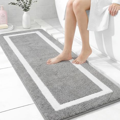 Tapis De Bain Antiderapant Tapis Salle De Bain Gris Absorbant Lavable en Machine 50x140 Grand Moelleux Microfibre Tapis De Salle De Bain Douche Toilette (1/5)