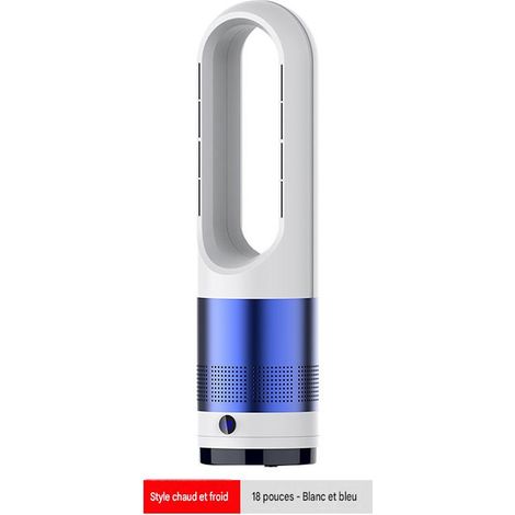 Purificateur d'air avec ventilateur sans pales et chauffage soufflant, moteur DC, oscillation 80°, télécommande, affichage LED, minuterie 8 h, 220 V, Blanc Bleu (1/4)