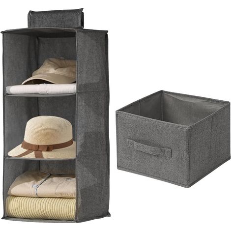 Armoire de rangement pliable à suspendre avec tiroir amovible et 3 étagères pour vêtements,sac,chapeau,27x 27 x 60 cm (1/5)
