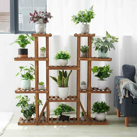 Multi Tier Wood Flower Rack Plant Stand Shelves Bonsai Display Book Ladder Shelf (1/5)