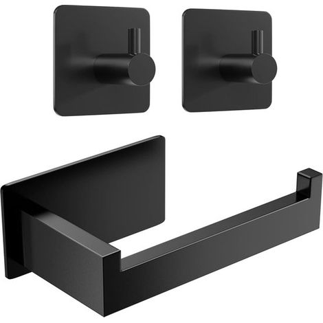 Dailygoods - Portarrollos de papel higiénico YUNISS, acero inoxidable 304, adhesivo, no requiere perforación, para baño, cocina, aseo, negro (1/5)