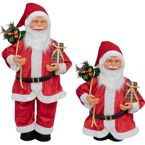 Statue Santa Claus - 18 Pouces Et 24 Pouces - Décoration De Noël Intérieure - Avec Cadeaux Et Branches De Pin - Lot De 2 (1/5)