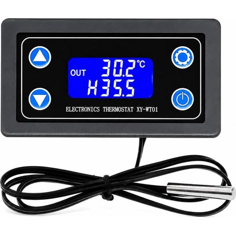 Thermostat Numérique 12V/24V Contrôleur de Température -50110℃ Précision 0.1℃ Sonde NTC10K Étanche pour Chauffage Refroidissement Ventilation Automatique
