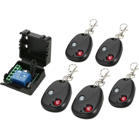 Commutateur RF 433 MHz, relais monocanal RF DC 12 V 10 A, système de télécommande, avec 5 télécommandes,pour contrôle d'accès, contrôle d'éclairage LED, portes de garage,portails d'accès, ascenseurs-D