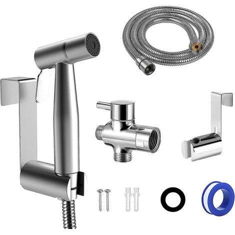 Ensemble douche et WC, ensemble douchette bidet avec robinetterie G3/8", pommeau de douche en acier inoxydable, douchette bidet à main, pour l'hygiène personnelle et le nettoyage des toi (1/5)
