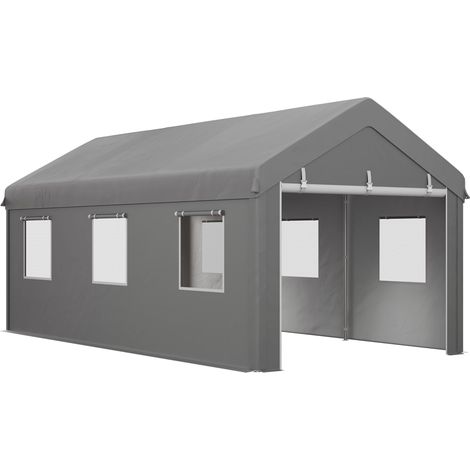 Outsunny carpa garaje portátil 6x3 m, garaje exterior para coche impermeable, con paredes laterales desmontables y 2 puertas enrollables y 6 ventanas (1/5)
