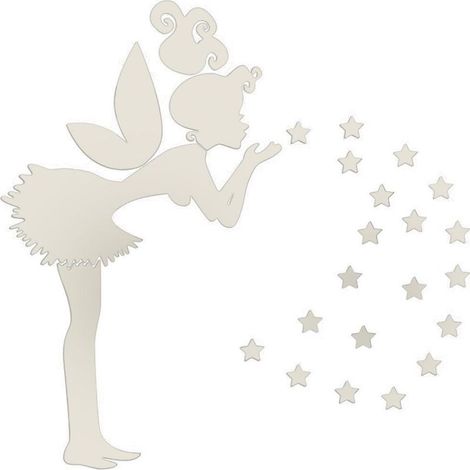 3D Acrylique Miroir Stickers Muraux Bricolage Fée étoile Ange Fée Petite Fille Chambre Décor Amovible Décoration Murale (Argent) (1/5)