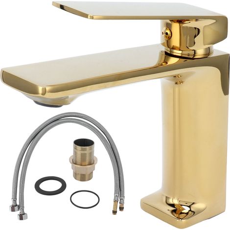 Goldene Einloch-Waschtischarmatur, Mischbatterie für Warm- und Kaltwasser im Badezimmer, G1/2-Badarmatur (1/5)