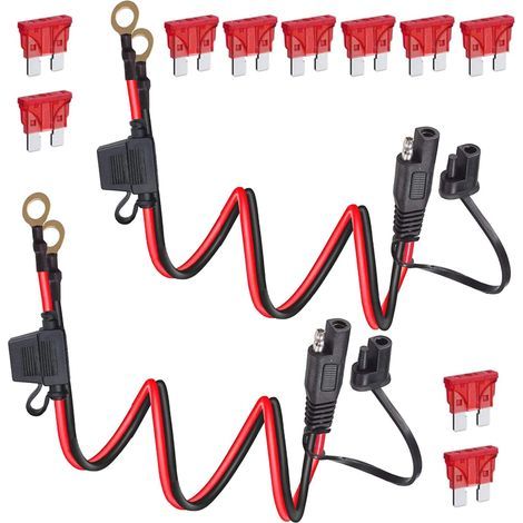 2 Connecteur SAE, Câble Extension 0,6m, Terminal Anneau, Fusible 10A, Véhicule Moto (1/5)