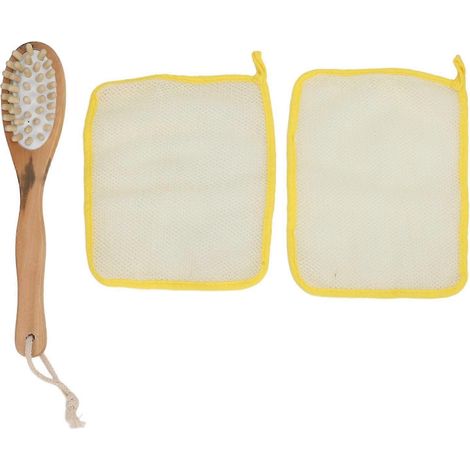 Ensemble de 2 gants de toilette exfoliants et serviettes de massage pour la douche, avec brosse de bain double face à long manche pour tous les besoins. (1/4)