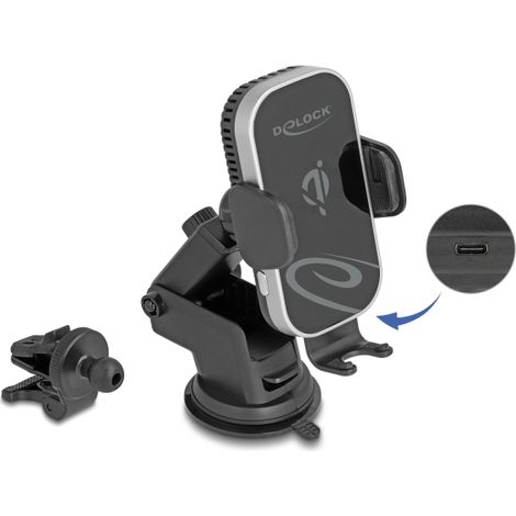 Delock Soporte para telÃ©fono inteligente con cargador de automÃ³vil inalÃ¡mbrico con funciÃ³n de carga y enfriamiento 15 W - Qi