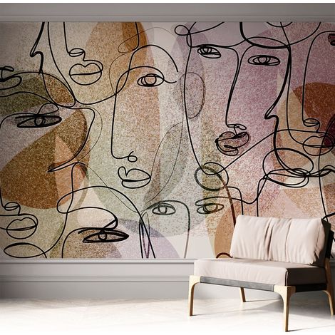 Papier peint adhésif décoratif pour salon chambre et cuisine Facile à poser avec colle Visages linéaires 312x219 cm (1/5)