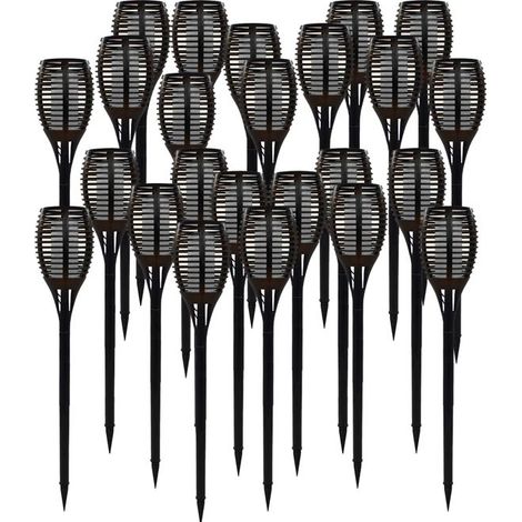 Torche solaire LED - JUANIO - Lot de 24 - Effet flamme vacillante - Solaire autonome - Noir 58 x 9,5 cm