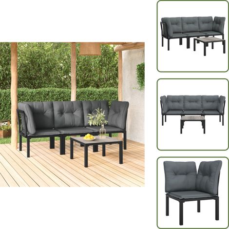4-tlg. Garten-Lounge-Set Schwarz und Grau Poly Rattan - Gartensessel - Loungesessel - Gartenmöbeln - Outdoor Möbel - Gartenloungeset