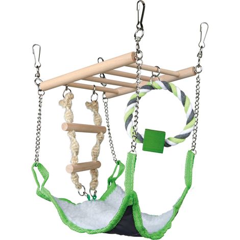 Trixie – Pont suspendu avec hamac pour souris et hamsters – Échelle en bois avec hamac aspect nylon – Dimensions 17 × 22 × 15 cm