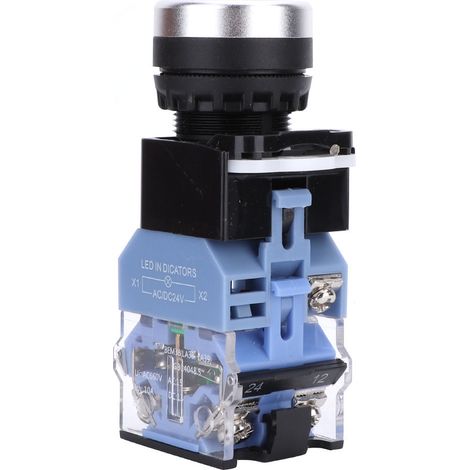10 Stück BEM38-11DS selbstverriegelnder Flachkopf-Drucktaster AC/DC24V 1 Ein 1 Aus Schalter (blaue Leuchte) (1/5)