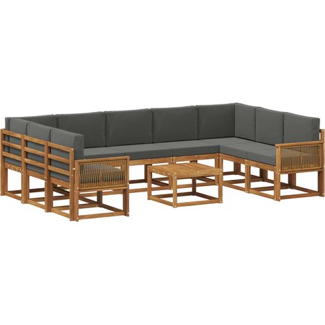 Conjunto de sofás de exterior 10 pcs Natural y Antracita vidaXL