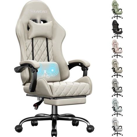 EcoFurnix, suede upholstery, ergonomic office chair with massaging lumbar support, maximum load of 150 kg, Beige (1/5)