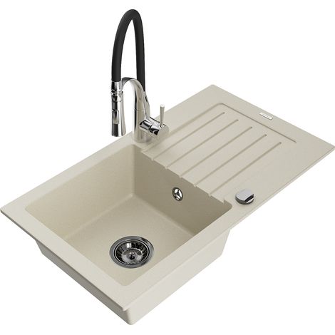 Mexen Pablo lavello in granito a 1 vasca con scolapiatti e rubinetto da cucina Aster, beige - 6510-69-73450-07-B (1/5)