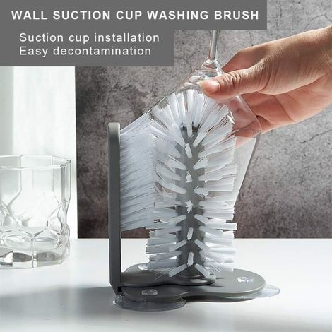 Brosse de nettoyage pour vitres, outils de nettoyage, brosse de nettoyage, brosse de tasse avec ventouse, verre à bière de blé, gobelet en verre, brosse de nettoyage professionnelle pour verre. (1/4)