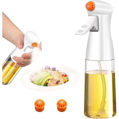 CCYKXA  Flacon pulvérisateur d'huile d'olive de 200 ml avec 3 buses, pulvérisateur d'huile en verre de qualité supérieure, distributeur d'huile pour friteuse à air, accessoires de cuisine, blanc