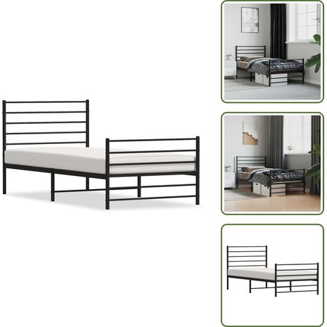 Cadre de lit métal sans matelas avec pied de lit noir 107x203cm - Cadre De Lit - Lit Double - Lit Metal - Lit Noir - Meuble Chambre (1/5)