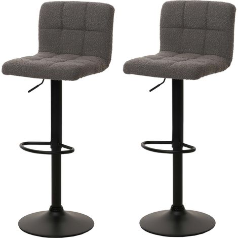 Set 2 sgabelli da bar HHG-852, sedia da bar, girevole e regolabile in altezza, tessuto Boucle (450g/m²), grigio scuro