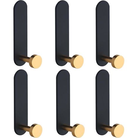 Crochets muraux autocollants, crochets porte-serviettes en métal, patères modernes, crochets robustes pour peignoirs, idéal pour salle de bain, chambre, cuisine, douche et porte (lot de 6). (1/5)