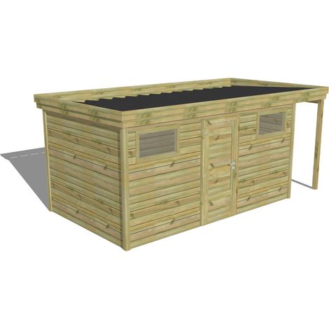 ABRI DE JARDIN bois Pin autoclave 27mm - 5,34x2,64m / 14,1m2 - Bac acier - Abri Français (1/5)
