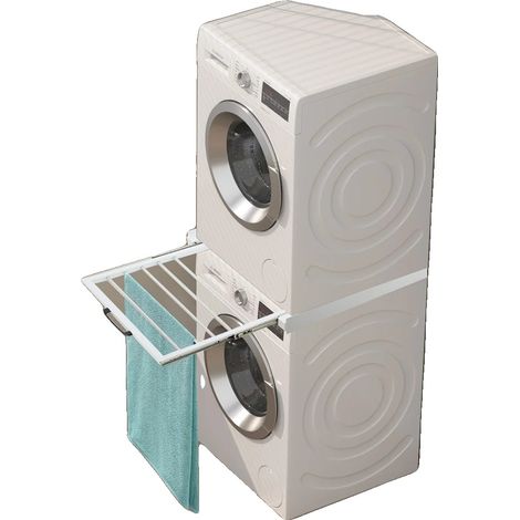 Kit de soporte apilable para lavadora, de acero y aleación de aluminio, carga máxima de 100 kg, estante ajustable de 55 a 89 cm, dimensiones de 61 x 55 x 7,5 cm, diseño que ahorra espacio. (1/5)