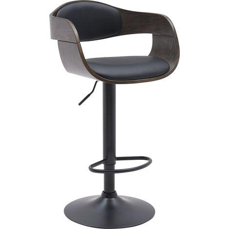 Sgabello da bar x1 design scandinavo in PVC nero e struttura in legno grigio gambe in metallo nero 100005037