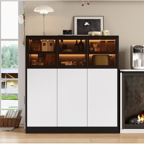 Credenza luminosa 3 ante in vetro, 3 ante bianche, 100 x 40 x 105 cm DESVIAE (1/5)