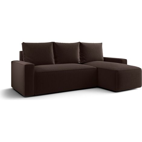 Canapé d’angle velours chenille convertible avec coffre NORE angle droit-Marron-angle droit (1/4)
