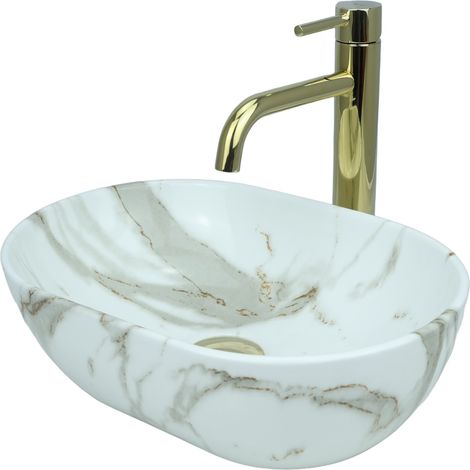 GTM Design Aufsatzwaschbecken 38 cm – Glanz Modern Waschbecken ohne Hahnloch – Elegantes Aufsatzwaschbecken Oval für Badezimmer und Gäste WC – nur Bad Waschbecken (1/5)