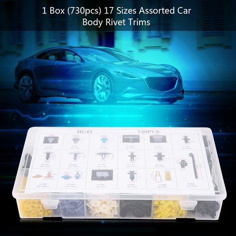 730 pièces 17 dimensions assorties carrosserie goupilles à pousser rivets garniture pare-chocs attache fixe retenues à pousser (1/5)