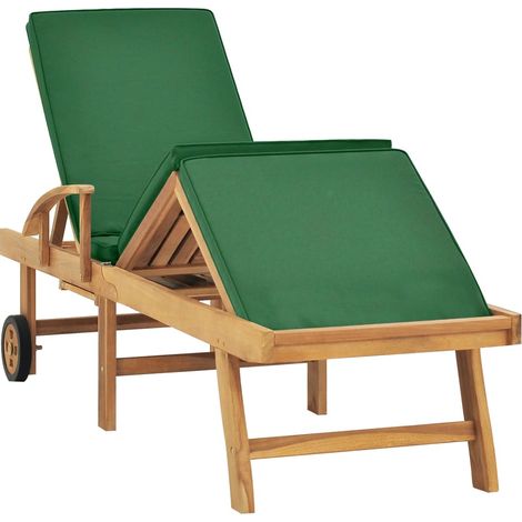 Maison Exclusive - Chaise longue avec coussin Bois de teck solide Vert (1/5)