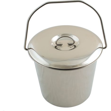 Seau en inox 12 litres avec couvercle – Hygiénique sans joints – Pour transport de matériaux chauds – Idéal pour lavage et aquariums – Laser